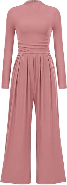 PRETTYGARDEN Jumpsuits For Women Dressy Fall Fashion Clothing 2025 Long Sleeve Mock Neck Date Night Rompers Business Outfits