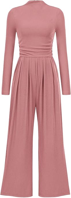 PRETTYGARDEN Jumpsuits For Women Dressy Fall Fashion Clothing 2025 Long Sleeve Mock Neck Date Night Rompers Business Outfits