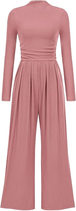 PRETTYGARDEN Jumpsuits For Women Dressy Fall Fashion Clothing 2025 Long Sleeve Mock Neck Date Night Rompers Business Outfits
