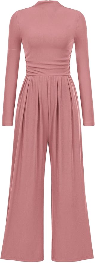 PRETTYGARDEN Jumpsuits For Women Dressy Fall Fashion Clothing 2025 Long Sleeve Mock Neck Date Night Rompers Business Outfits