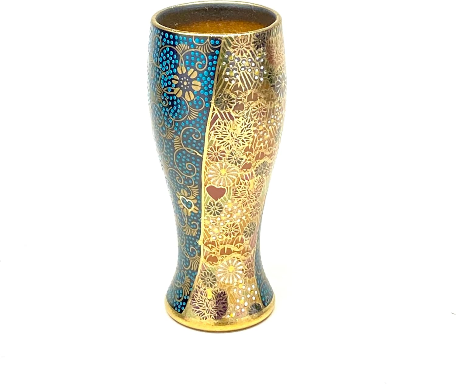 Kutani japanese porcelain Pair【Beer Glass】Green Grain + Gold Flower Filled (Small) & Green Grains + Gold Flower Filled (Large)