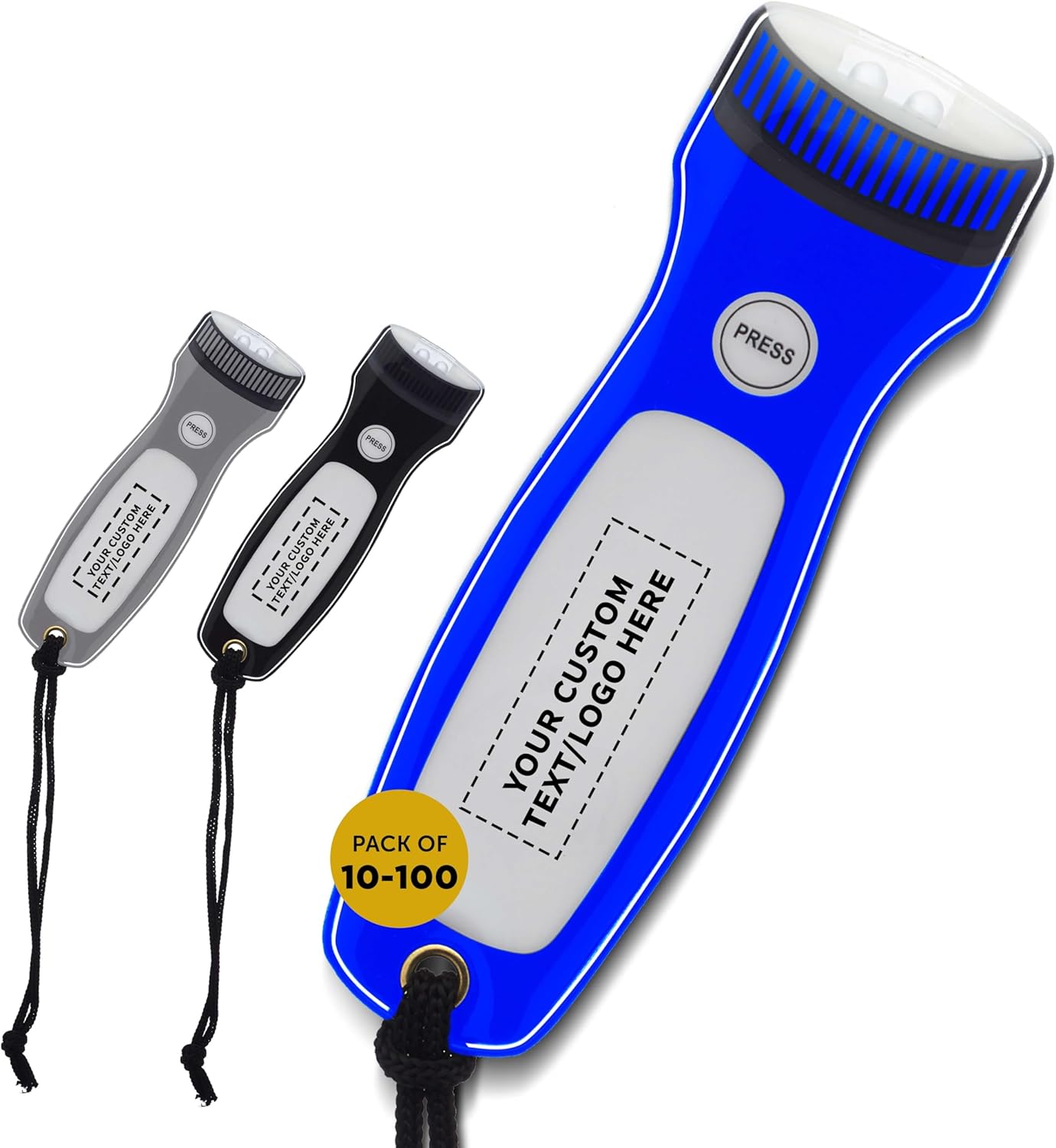 DISCOUNT PROMOS 10 Blackout Flat Magnetic Flashlights Set of 10/50/100 Customizable Text Logo LED Lights Wrist Strap Included Fridge Magnet Bulk Pack - Blue