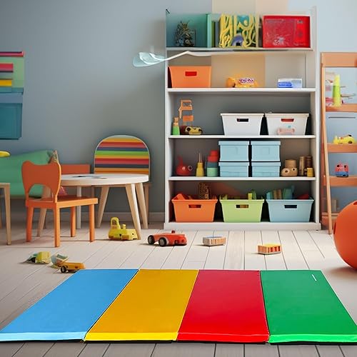 Miniatura 5 de BalanceFrom Fitness - Colchoneta de gimnasia plegable de alta densidad de 4 x 10 x 2 pulgadas, para yoga, aeróbicos y pilates, multicolor (paquete