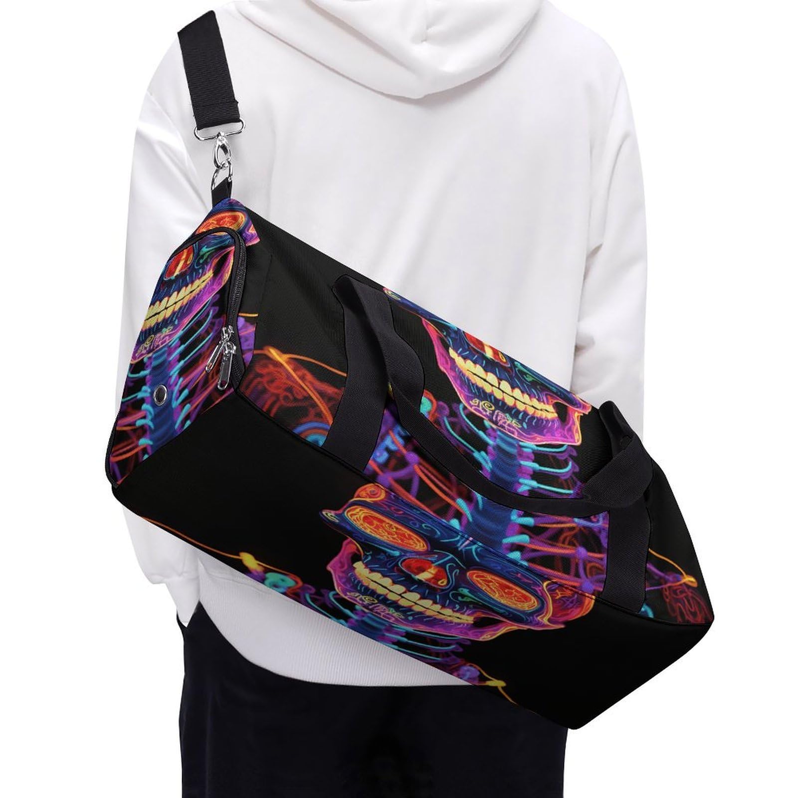 Bolsa de gimnasio ligera con diseño de calavera brillante, bolsa de viaje con compartimento para zapatos, bolsa de gimnasio para mujer, para pasar la noche, fin de semana, yoga, gimnasio, viajes de