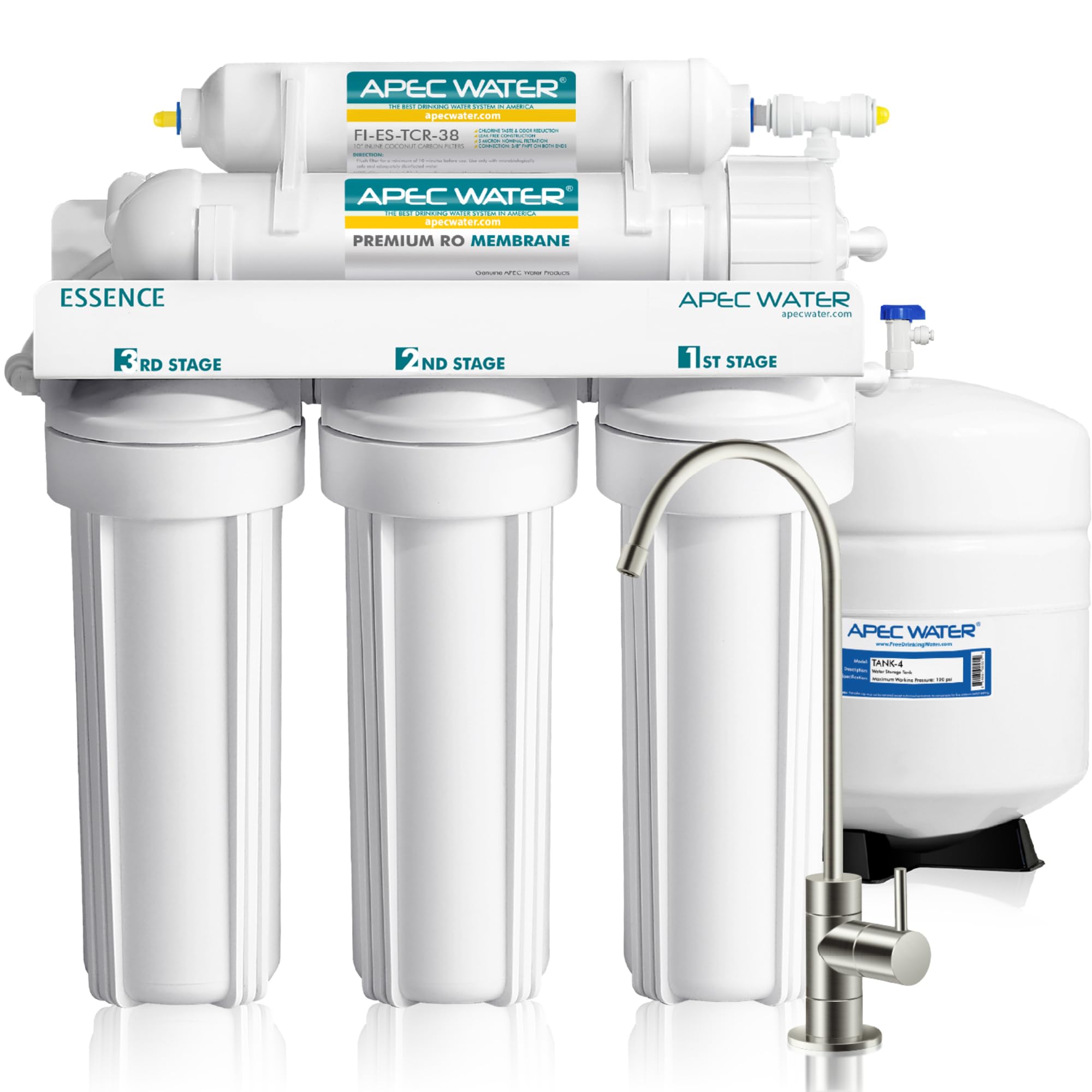APEC Water Systems Essence ROES-100 Sistema de filtro de agua potable de ósmosis inversa de 5 etapas, 100 GPD, dispensación rápida, 1:1 puro para drenar
