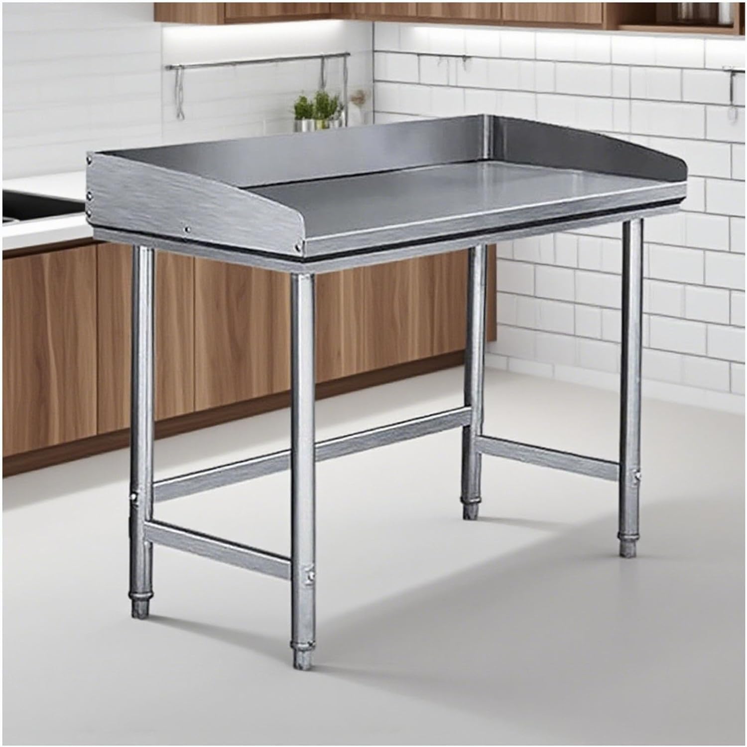Removable Thickened Stainless Steel Workbench Kitchen Workbench with 3-Sided Backrest Warehouse Packing Table with Adjustable Legs Easy to Install