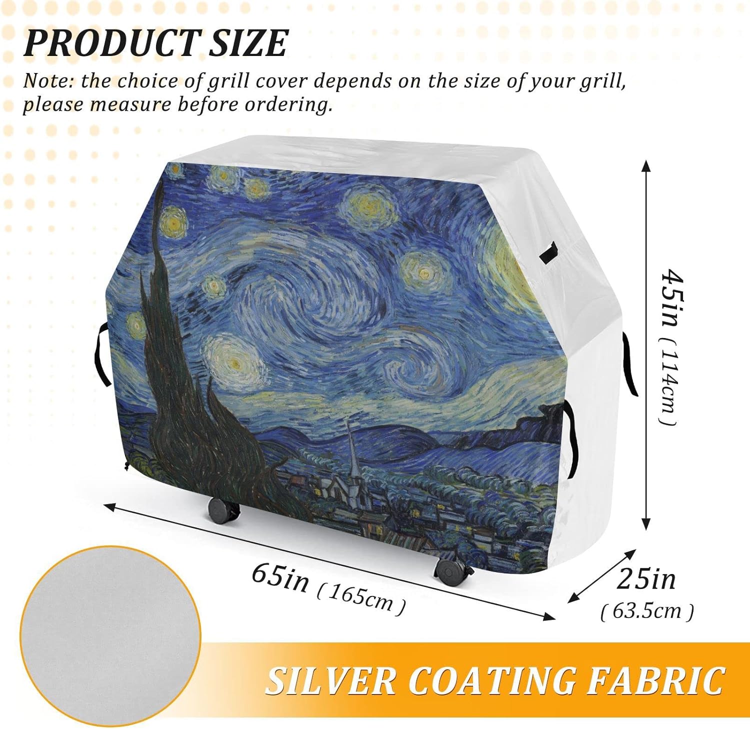 Premium Grill Cover Waterproof Van Gogh Starry Night Barbecue Cover Fade Resistant BBQ Cover Heavy Duty Fits Grill Widths Up to 25 in