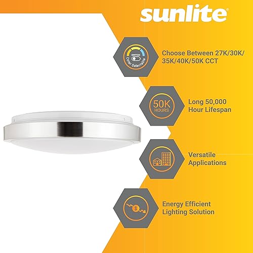 Miniatura 4 de Sunlite 87765 - Lámpara de techo LED delgada de 11 pulgadas, 15 vatios (equivalente a 80 W), 1050 lúmenes, ajustable 5 CCT 2700K-5000K, 120 V,