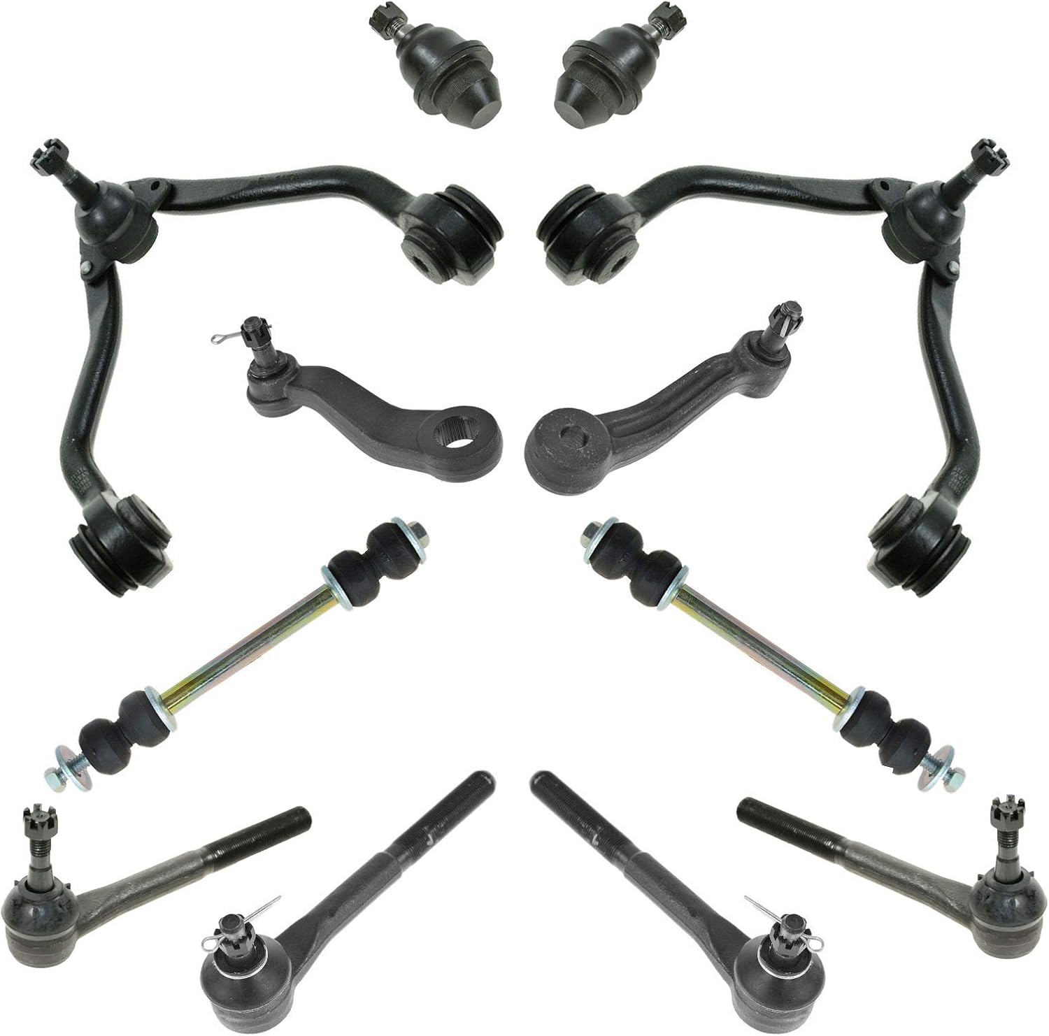 TRQ Front Steering & Suspension Kit Ball Joint Control Arm with Ball Joint Idler Arm Pitman Arm Sway Bar Stabilizer Link Tie Rod Compatible with Chevrolet GMC