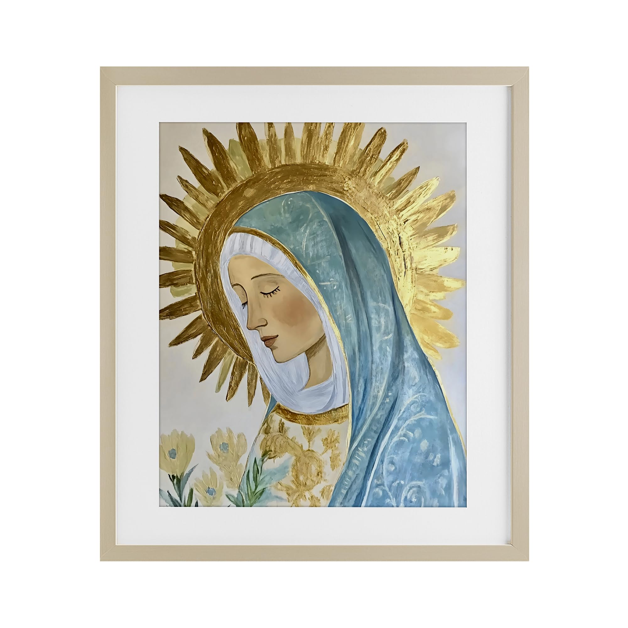 Affiche encadrée Sainte Marie gris doré sous verre pour embellir un mur vide