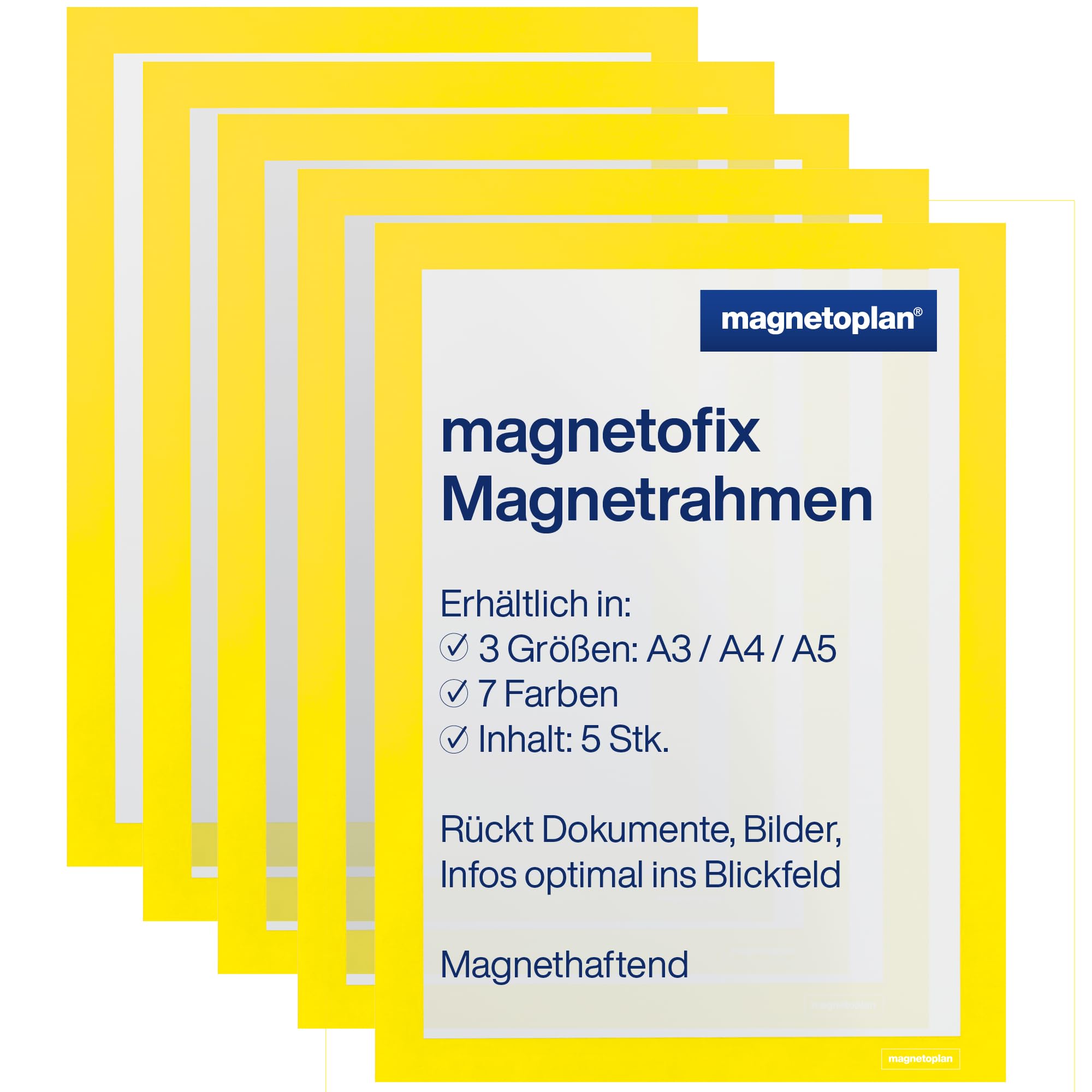Magnetoplan 1130402 - Marco magnético (A3, 5 unidades), color amarillo
