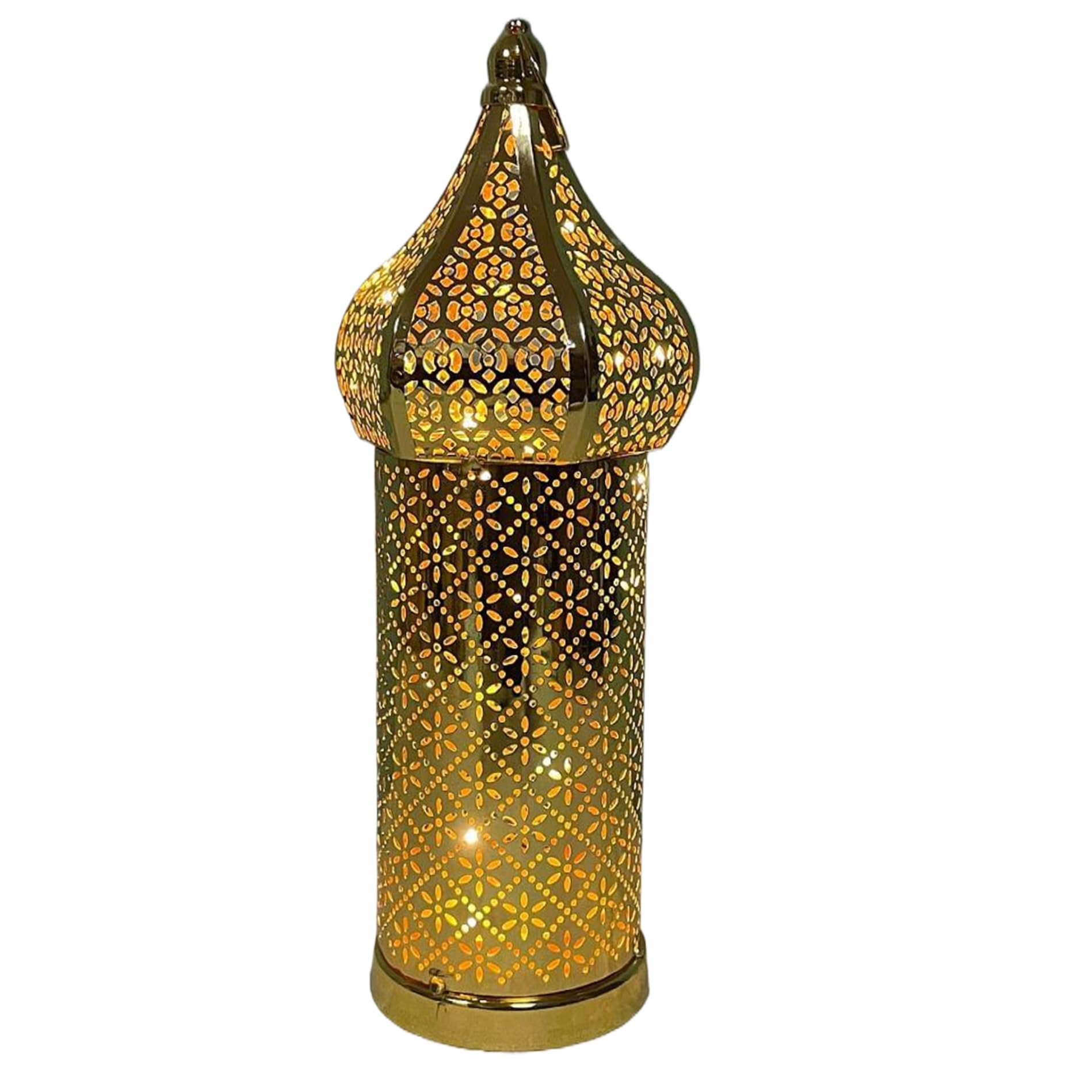 AwnsIMfreien Ramadan Lanterns, Moroccan Lantern Hollow White LED Wind Lamp Wrought Iron Decorative Ramadan Lantern for Hanging or Table Home, No Battery, Moroccan