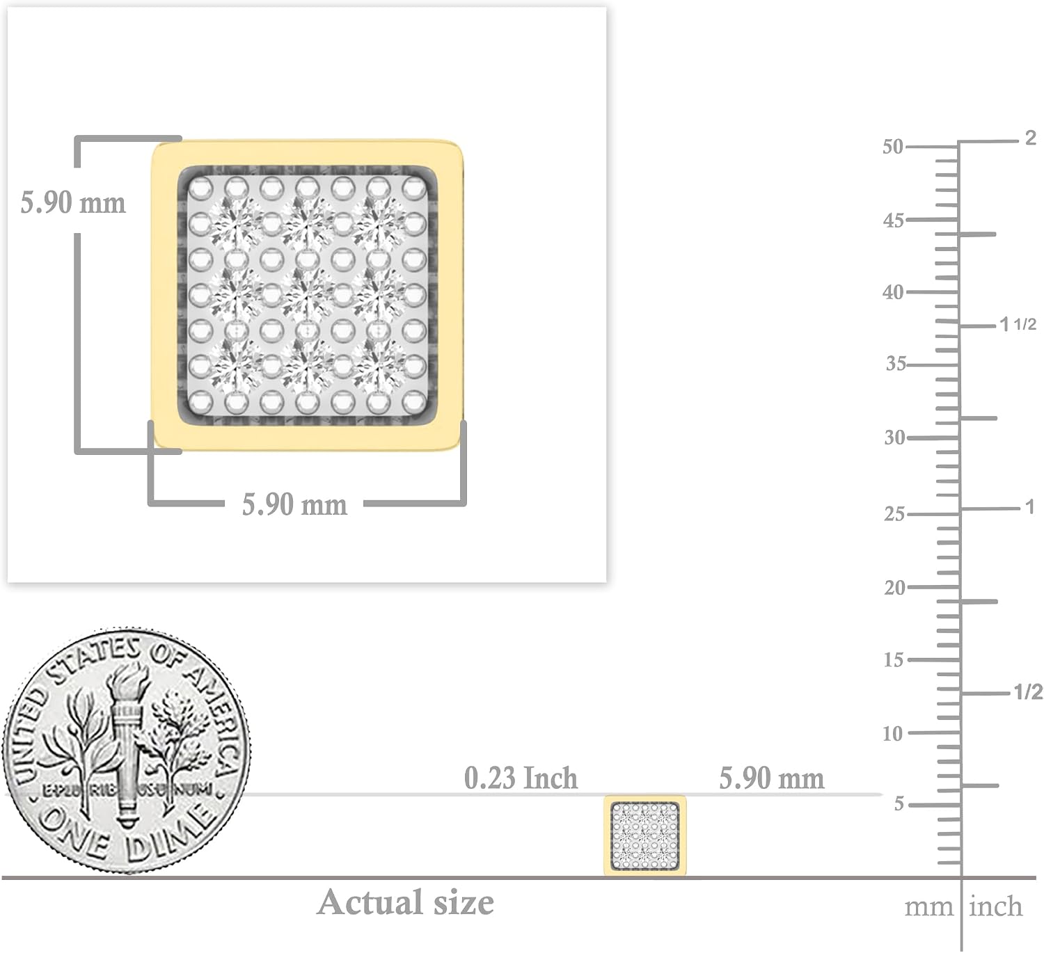 Dazzlingrock Collection 0.12 Ctw Natural Round White Diamond 5.90mmSquare Hip Hop Studs in Yellow Gold Plated Sterling Silver,Screw Back, Unisex Design Ladies, Mens Round Diamond Earrings