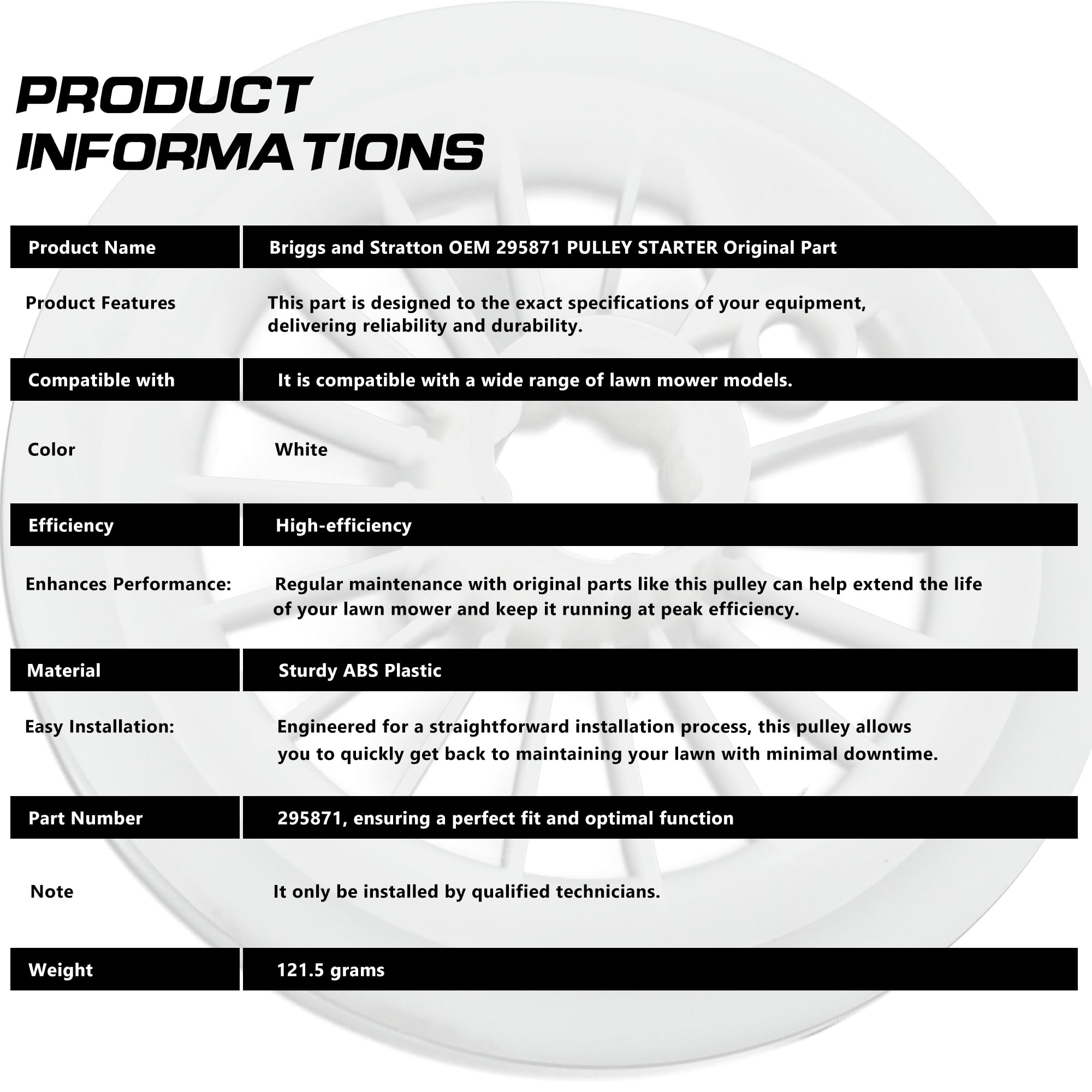 Puleggia di avviamento a strappo 295871 compatibile con Briggs & Stratton adatta per la maggior parte dei motori da 5-16 HP, ricambio in plastica per una varietà di attrezzature