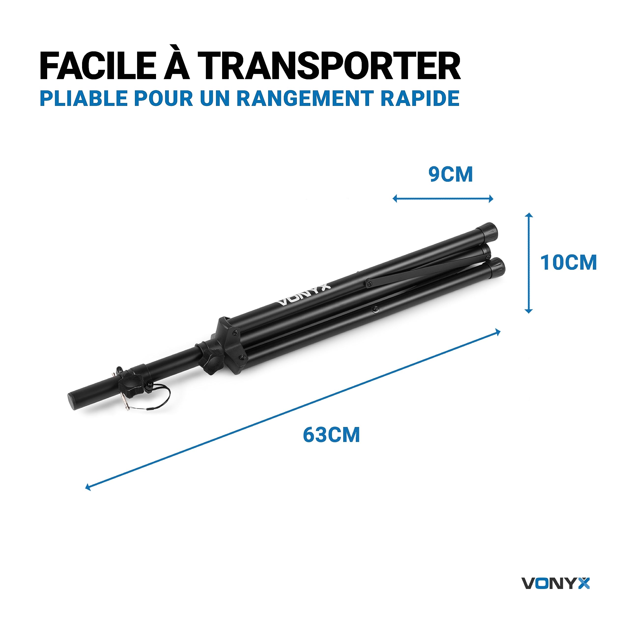 Vonyx LS02K Petits Pieds d'Enceintes en Métal, Noir, Insert 35mm, 5 Hauteurs Réglables Entre 66cm et 111cm, Système de Verrouillage de Sécurité, Charge Maximale par Pied 20 kg