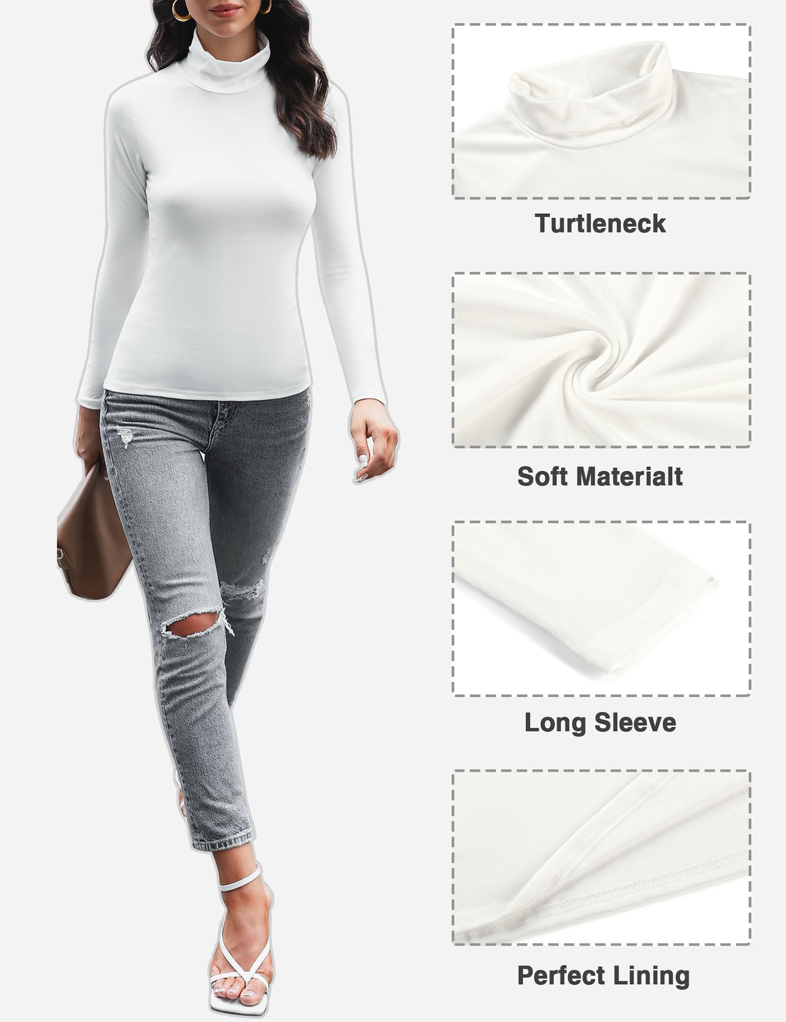 Aottori Damen Rollkragenshirt Baumwolle Basic Langarmshirt Elegant Oberteile Langarm Rollkragen Unterziehshirt Slim Fit Rollkragenpullover Dünn Thermounterwäsche Stretch Tops
