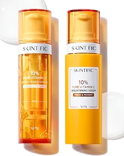 2PCS Dual-Chamber Fresh Vitamin C Brightening Serum for Face, 10% Pure Vit C Powder Serum, Dark Spot Corrector, Oxidation-Proof with UV Shield