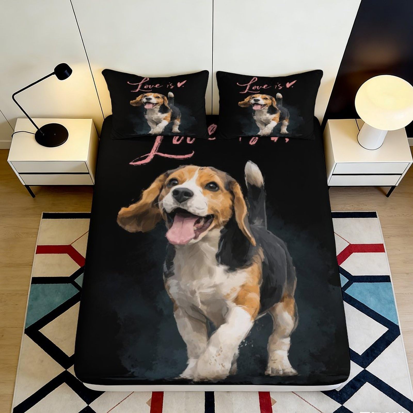 Pnayamiorkfel Style-5 3D Printed Beagle Dog Fitted Sheet Microfiber Non-Slip Bed Cover For Bedroom Guest Room Decorative Protection 90X200x25cm