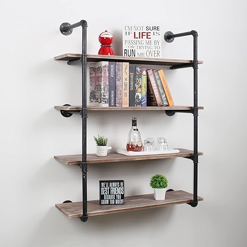 Miniatura 95 de MBQQ, Estantes de tubería industrial con madera, estante de montaje en pared rústico, estantería de metal colgada, estantería flotante de