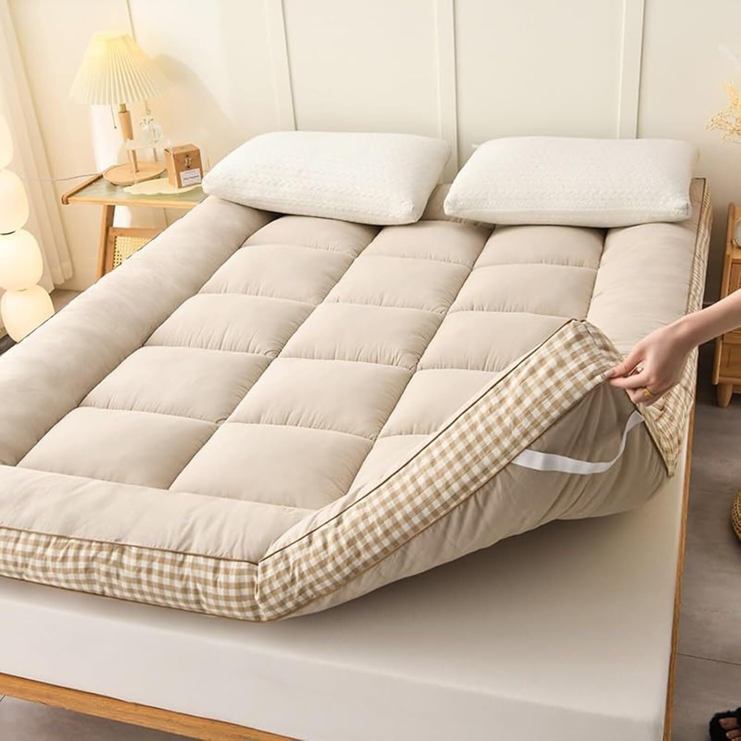Japanische Boden-Futonmatratze, Verdickter Klapp-Futon, Twin/Full/Queen, Schlafsofa, Faltbares Roll-Up-Gästebett, Tragbare Campingmatte, Isomatte, King(Khaki,35.4"x79")