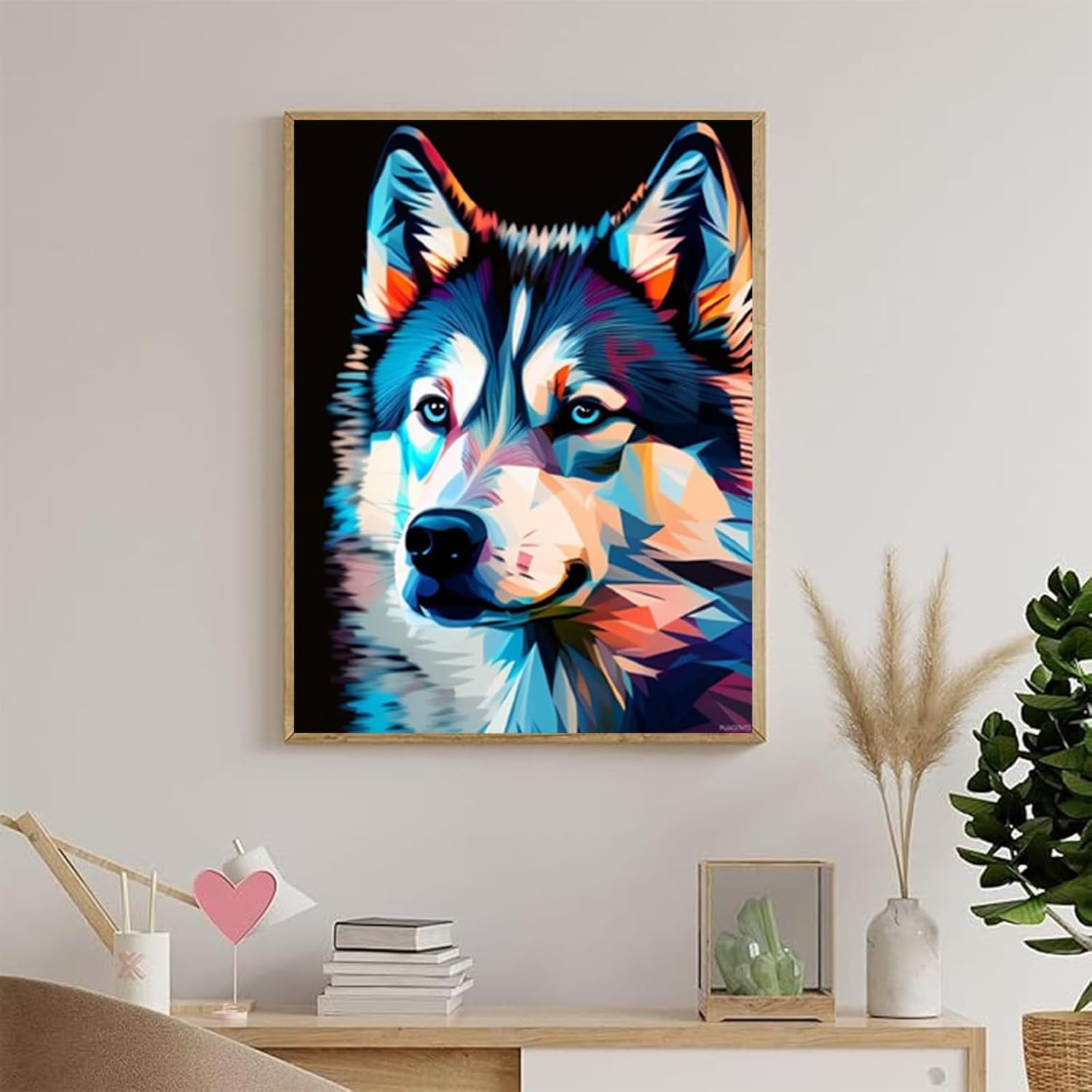 PUAGEMTI Siberian Husky Dog Diamond Painting Kits for Adults, 5D DIY Round Full Drill Cross Stitch Crystal Rhinestone Embroidery Paintings Arts Crafts 12x16 inch