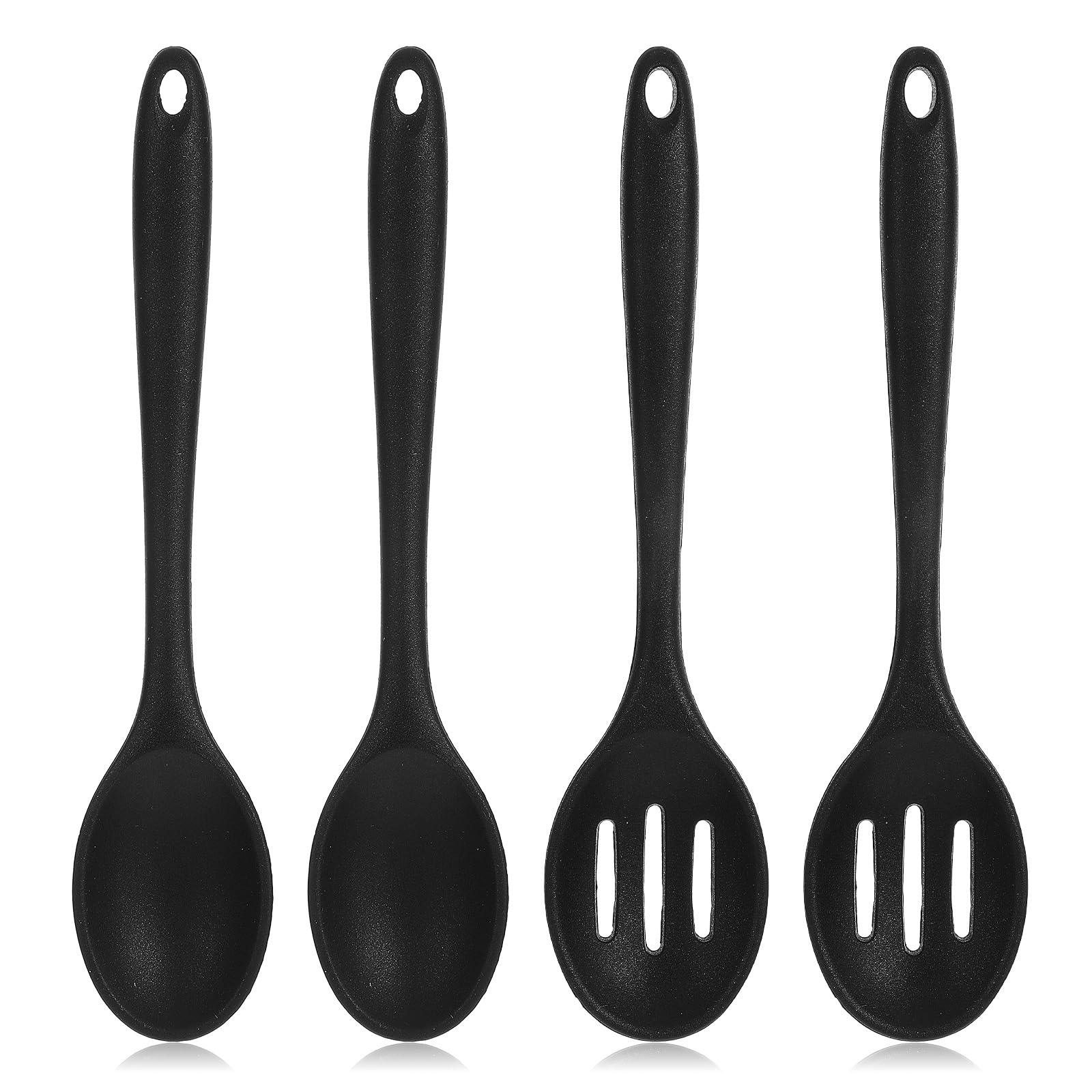 4PCS Silicone Spoons for Cooking, Non-stick Rubber Slotted and Solid Spoon Heat Resistant Kitchen Spoons Set for Cooking, Mixing, Stirring and Serving, Dishwasher Safe(Black)