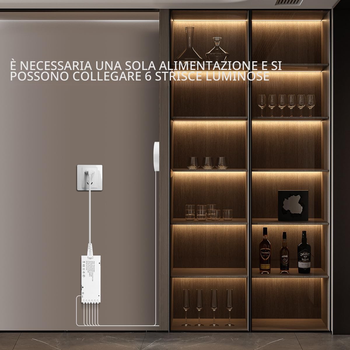 Luce LED per armadio COB 6 in 1 dimmerabile con controllo touch, ideale per cucine, guardaroba, cantinette e scaffali - Luci frontali (luce calda, 1M)