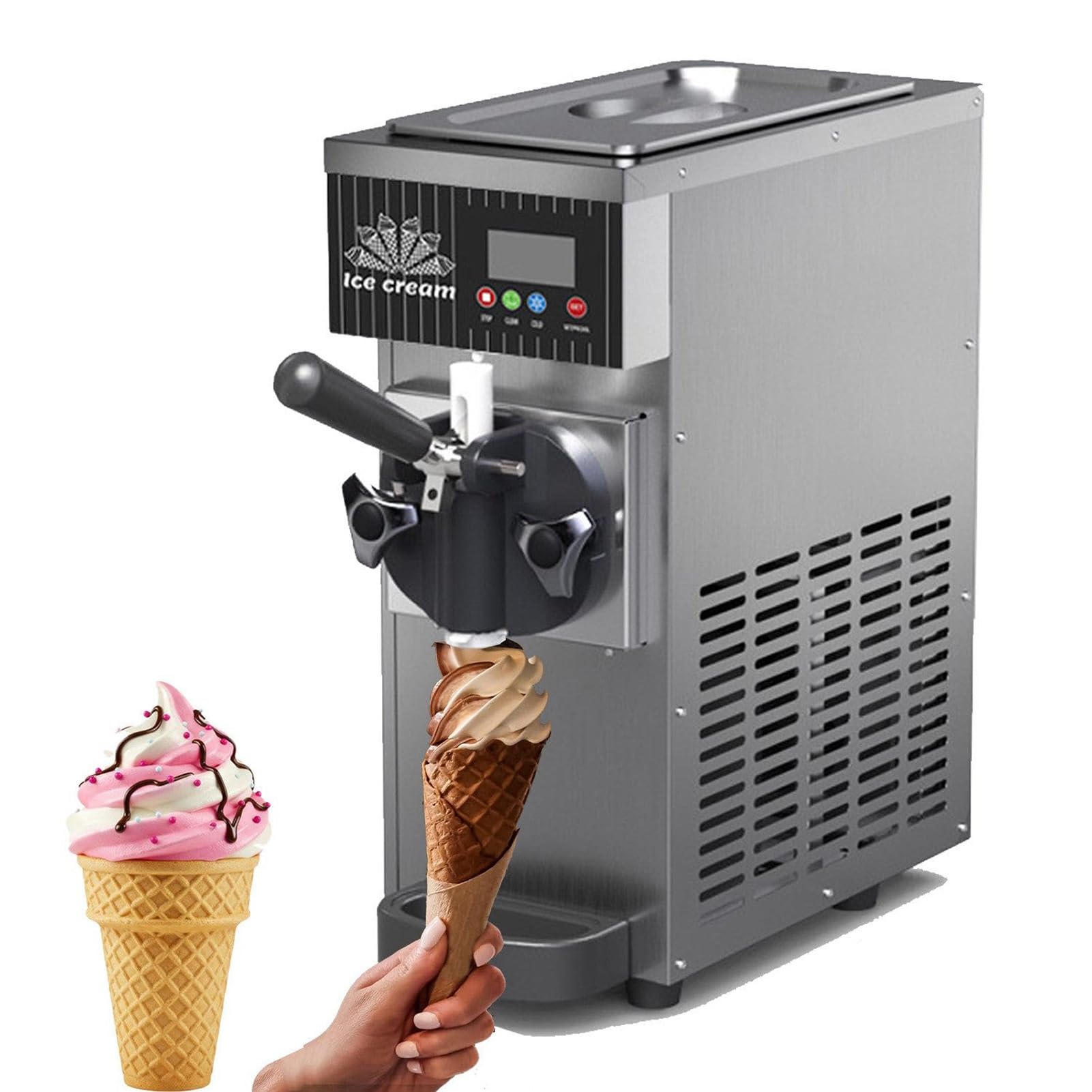 Gelatiera Soft Da Banco Con Controllo Singolo,Macchina Da Banco Professionale Da 450W,4-5 Kg/H Monogusto Con Display Lcd,Autopulizia,Durezza Regolabile Per Uso Domestico E Piccoli Ristoranti(Gray)