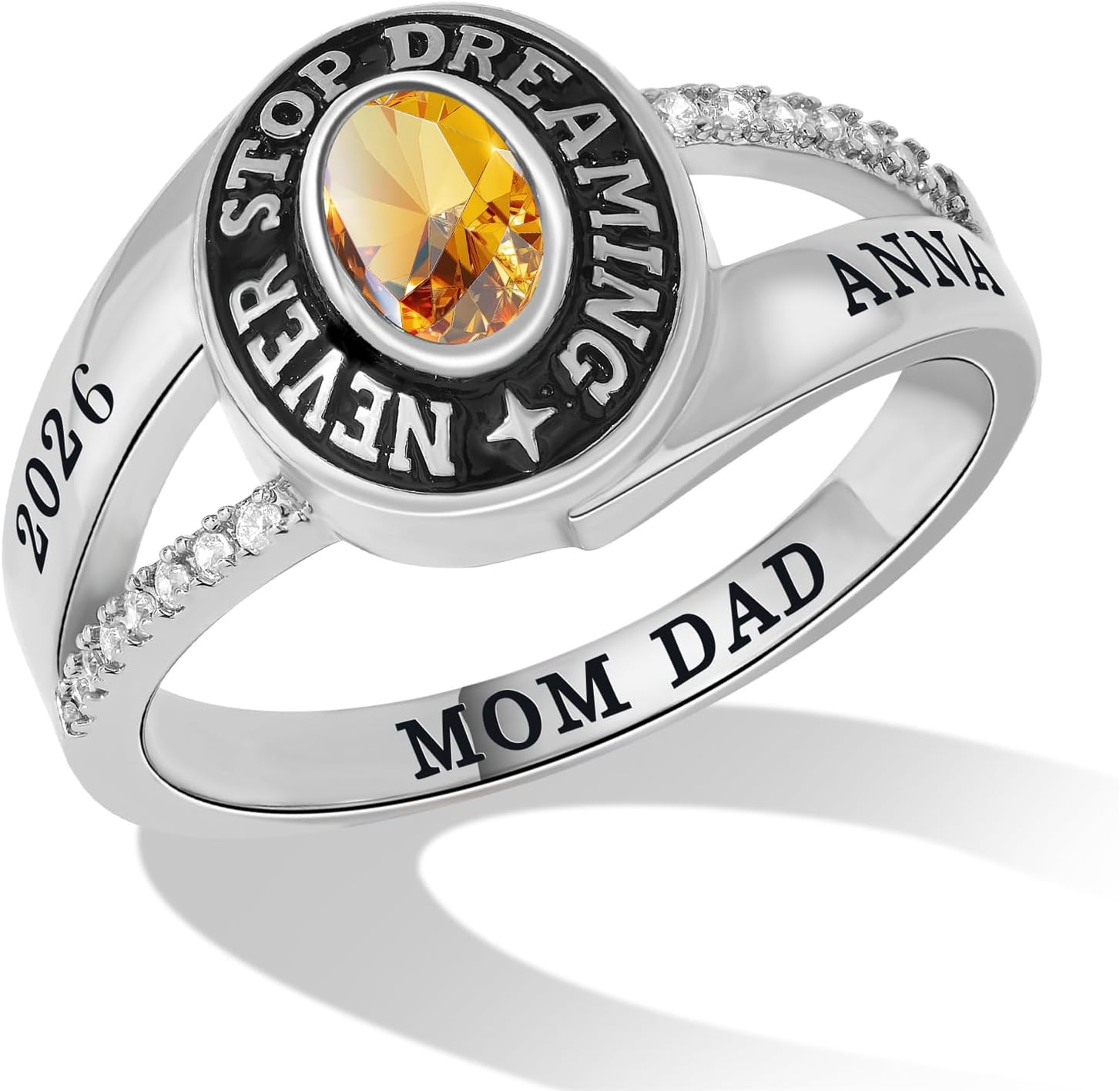LucySky Custom Class Rings for Women 925 Sterling Silver/Brass Personalized Class Ring with Birthstones High School College University Graduation Rings for Her Graduation Gifts