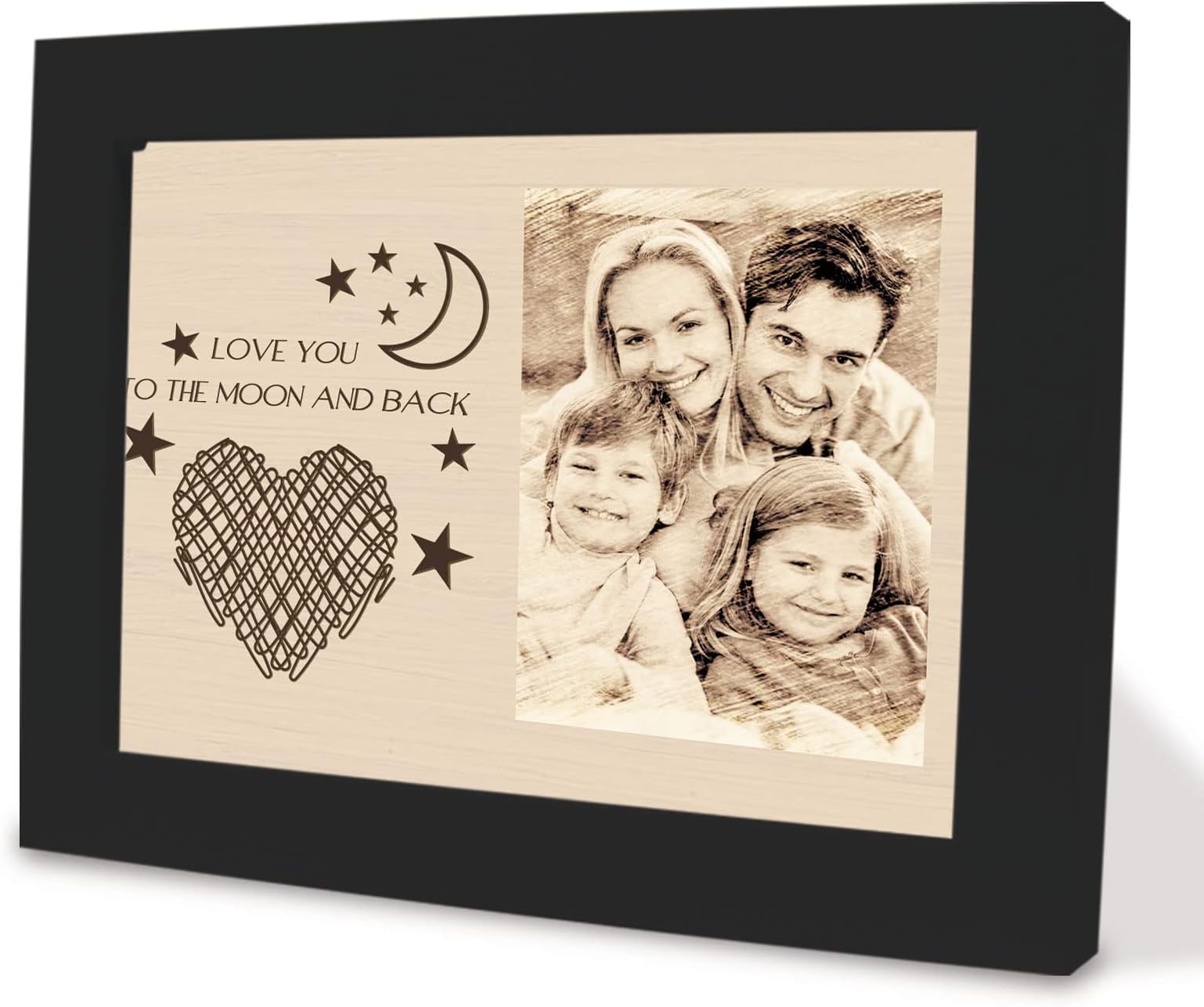 SeeWeLoveSeeWeLove Personalized Wood Picture Frame Engrave Photo Plaque Custom Picture Gifts Engraved Wooden Frame Wedding Birthday, Valentine’s Mother’s & Father's Day Christmas Gift-Heart Design Black