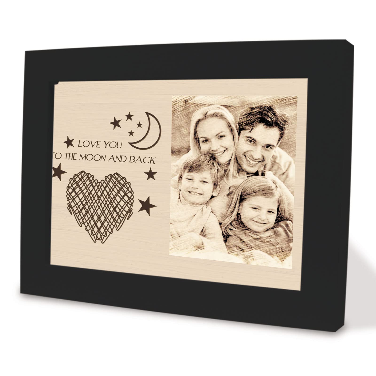 SeeWeLoveSeeWeLove Personalized Wood Picture Frame Engrave Photo Plaque Custom Picture Gifts Engraved Wooden Frame Wedding Birthday, Valentine’s Mother’s & Father's Day Christmas Gift-Heart Design Black