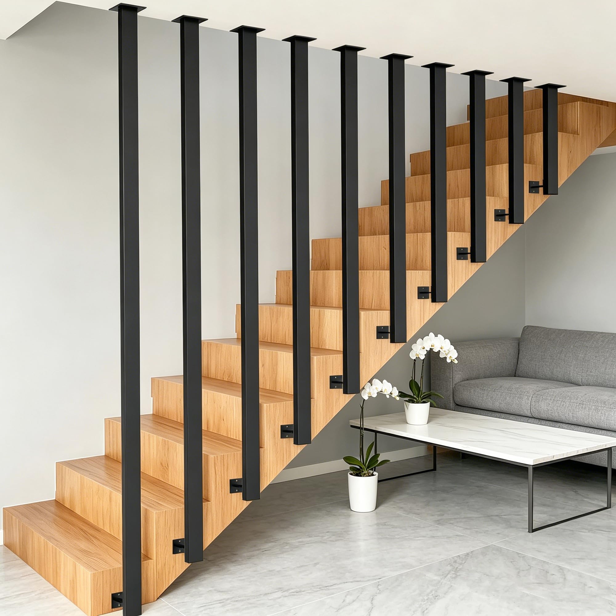 Treppengeländer Innen, Geländer Treppe Schwarz, Metall Handlauf Treppe L Form, Matt Geländerpfosten Handläufe für Treppen, Treppengeländer, Treppenhandlauf für Dachböden, Flure (120cm)