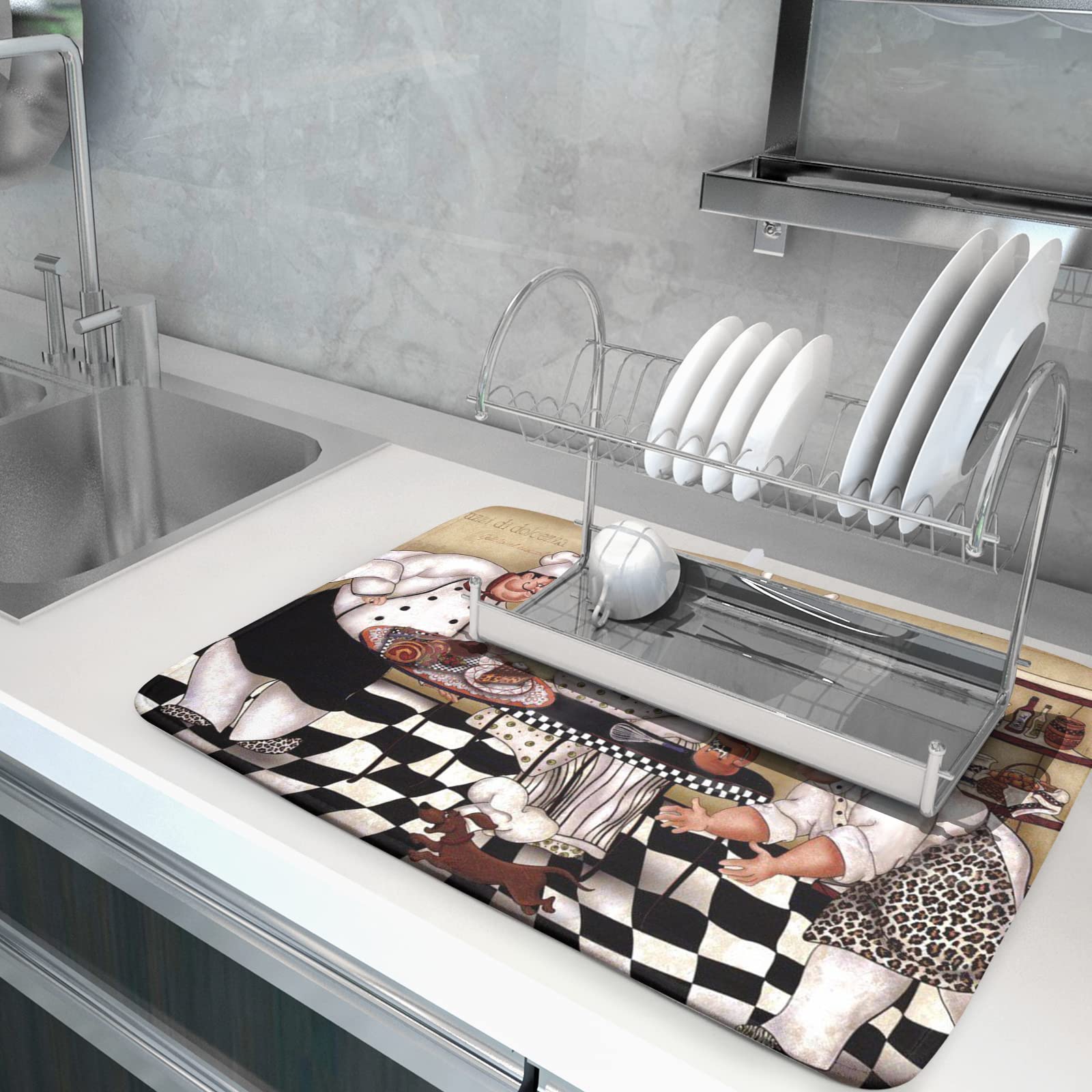 Tapis De Séchage Pour Vaisselle à Café 45,7 X 61 Cm En Microfibre Absorbante (menu Café