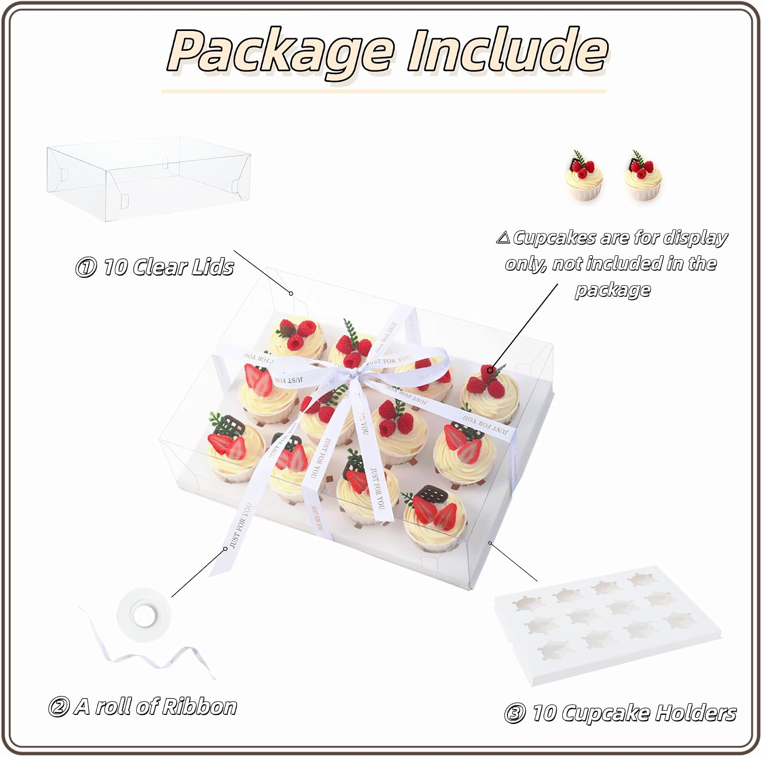 12 Count Clear Cupcake Boxes 10 Packs Cup Cake Holder Containers with Gift Ribbon plastic Cupcake Carrier for Treat Dessert Cookies Muffins Packaging for Party Baking Wedding