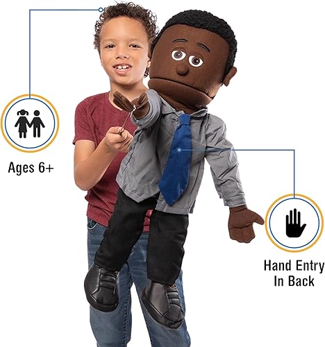 Miniatura 2 de Calvino de 25 pulgadas, papá negro/hombre de negocios, cuerpo completo, marioneta estilo ventrílocuo