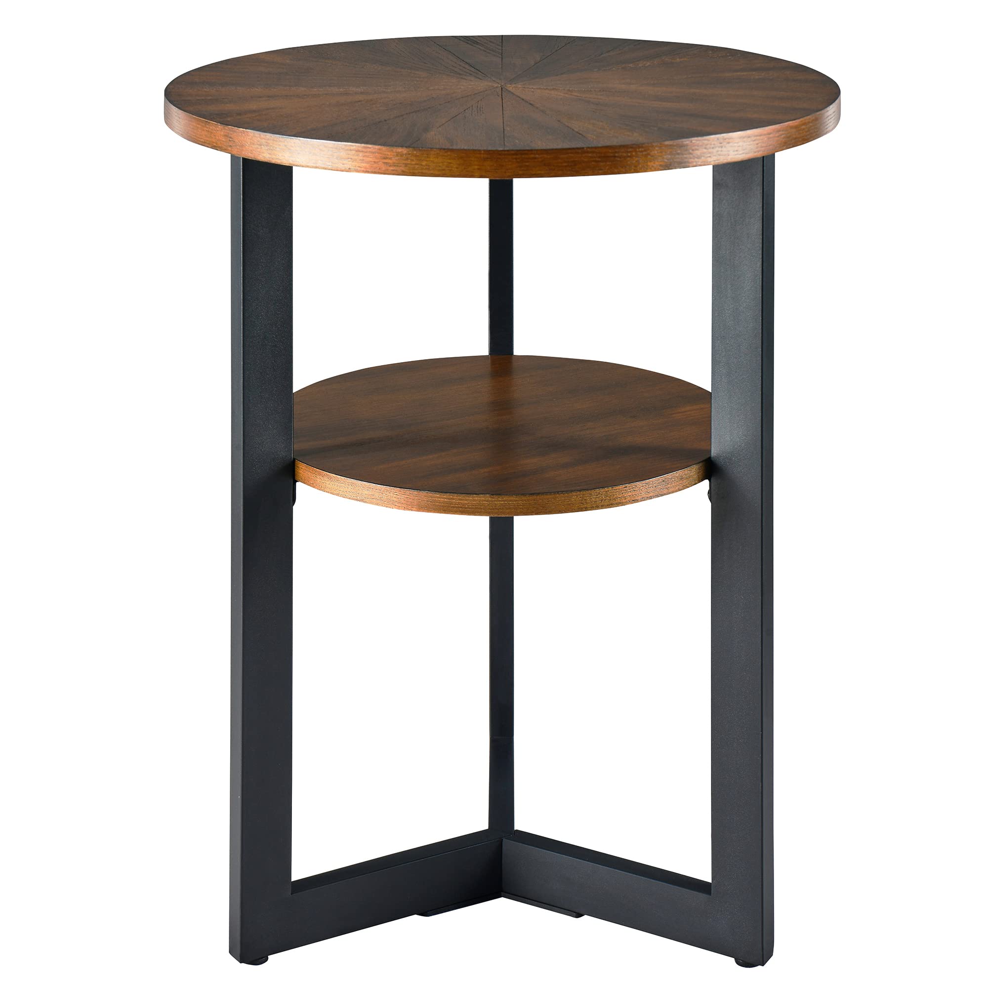 MODERION Round End Table, Minimalist Sofa Table, Modern Side Table, Coffee Table with Iron Black Base for Home, Living Room, Patio, Garden,49 x 49 x 60 cm (Dark Brown)