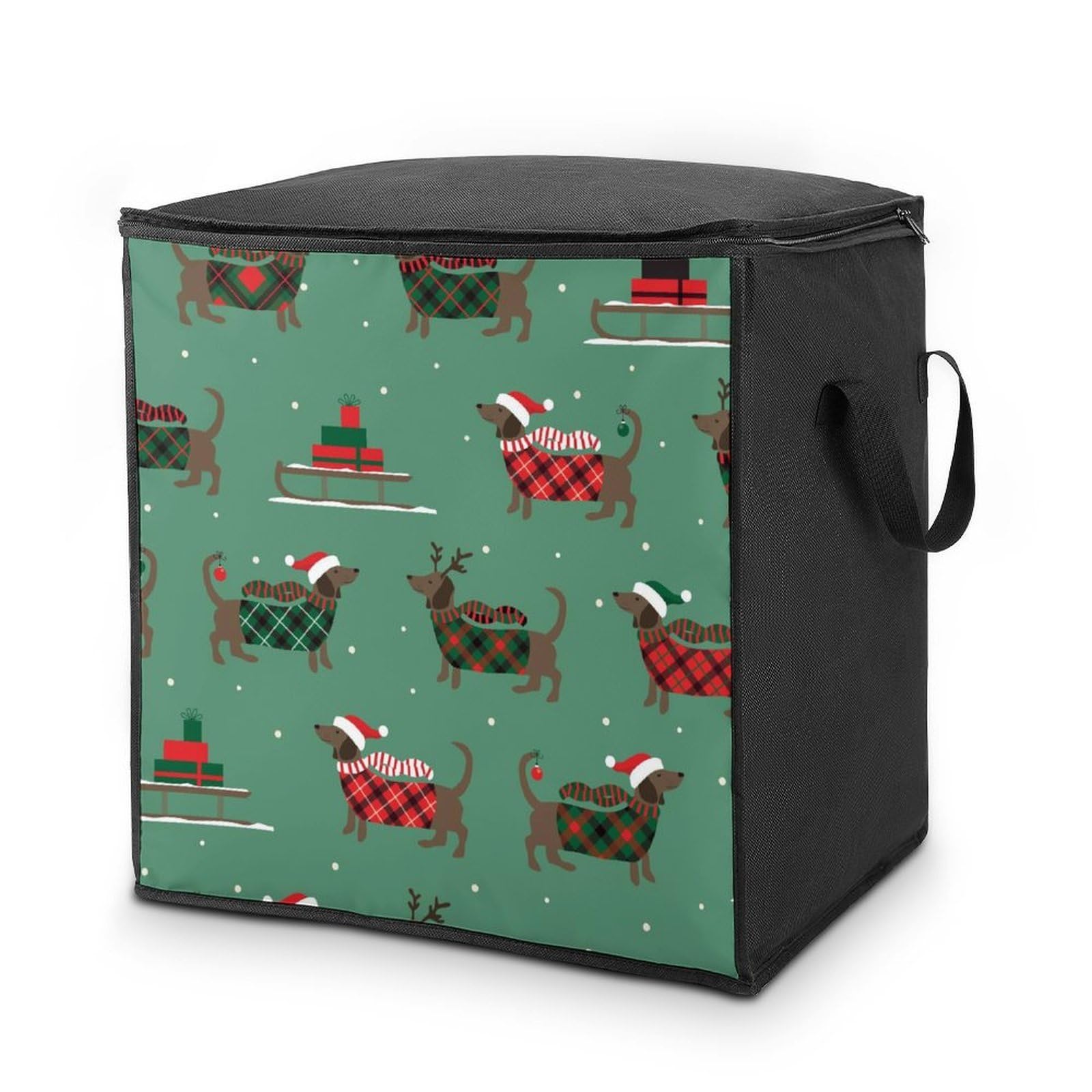 Lyfthologen 70L Storage Bags, Christmas Dachshund Dog Storage Box with Lid Zipper And Handles, Clothes Bags for Quilt, Blankets, Bedding