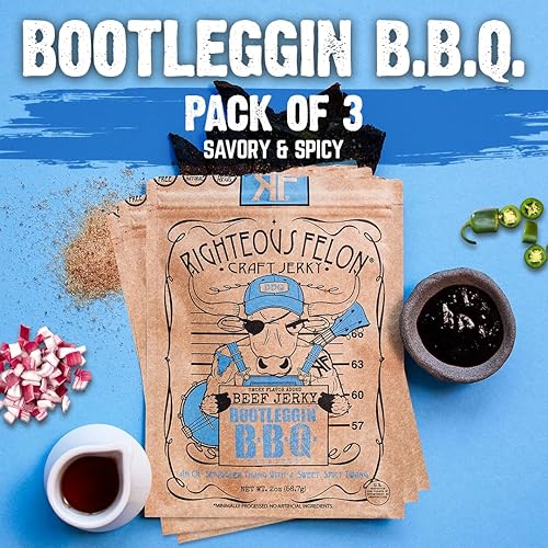 Miniatura 4 de Righteous Felon Carne seca de carne  Baby Blues BBQ Jerky  Bocadillos sin gluten  Cecina de carne seca y de origen local  Bocadillos saludables