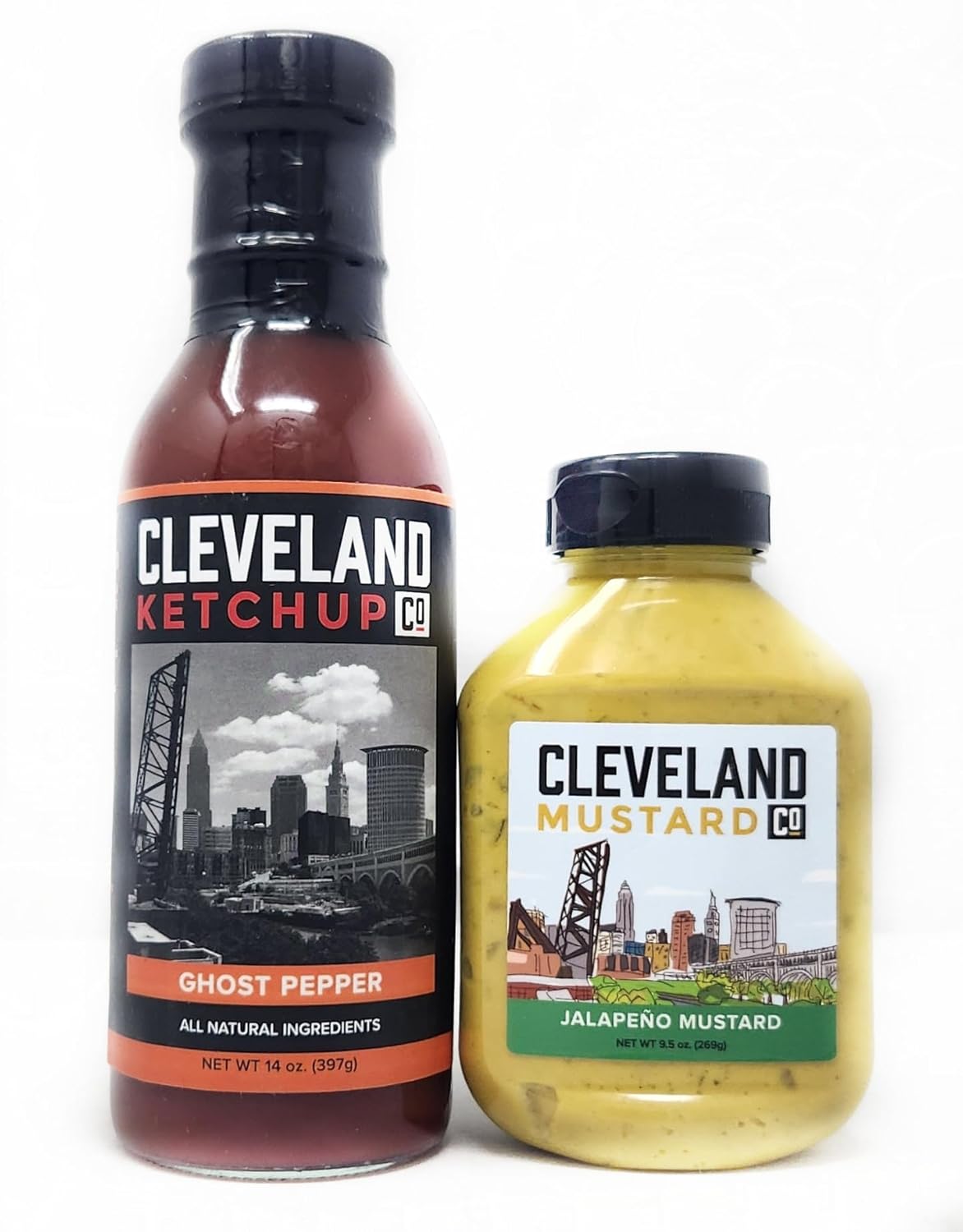 2 Pack of Cleveland Mustard and Ketchup Co All Natural Ingredients (Spicy Combo, Jalapeno Mustard, Ghost Pepper Ketchup)