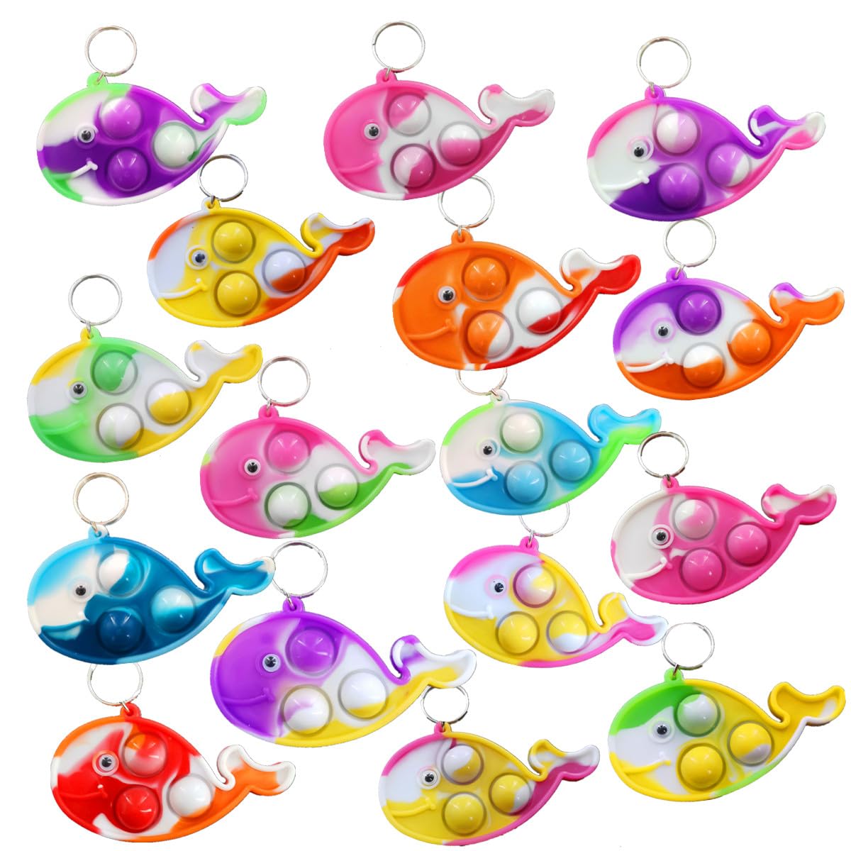 RoaquaRoaqua 30 Packs Bulk Whales Backpack Mini pop Fidget Keychain，Birthday Party Favors,Summer Students Gifts for boy and Little Girl,Kids