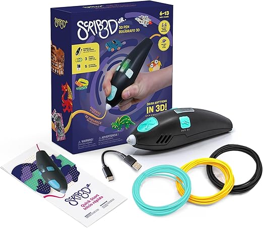 SCRIB3D Junior 3D Printing Pen Set for Kids with Filament, Activity Guide, and USB Charging Cable