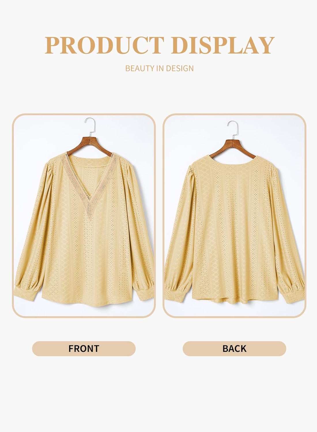 Eytino Womens Plus Size Tops Lantern Long Sleeve Lace V Neck Dressy Casual Blouse Loose Tunic Shirts(1X-5X) - Image 4