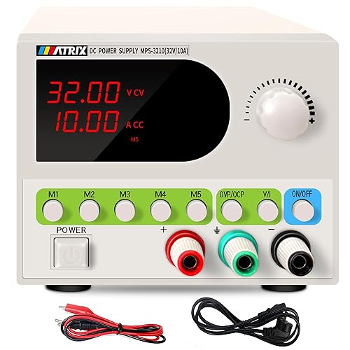 MATRIX Fuente de alimentación CC variable 32V 10A, MPS-3210 Fuente de alimentación de CC de banco ajustable Pantalla de voltaje y corriente de 4