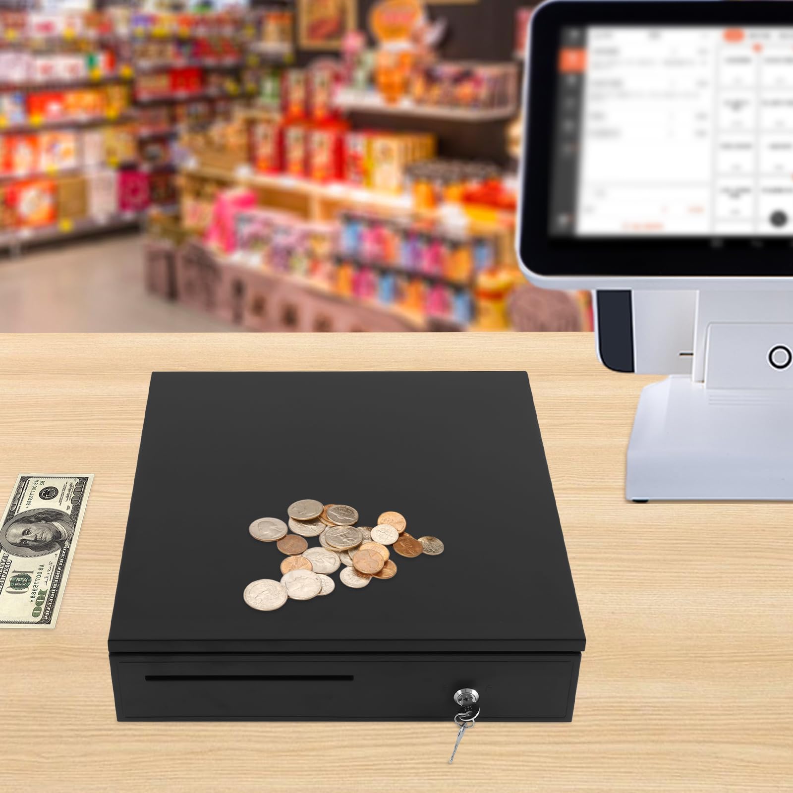 Caja registradora Light-Duty con 5 compartimentos para billetes y 8 para monedas, caja registradora con conector RJ-11, caja electrónica para supermercados, centros comerciales