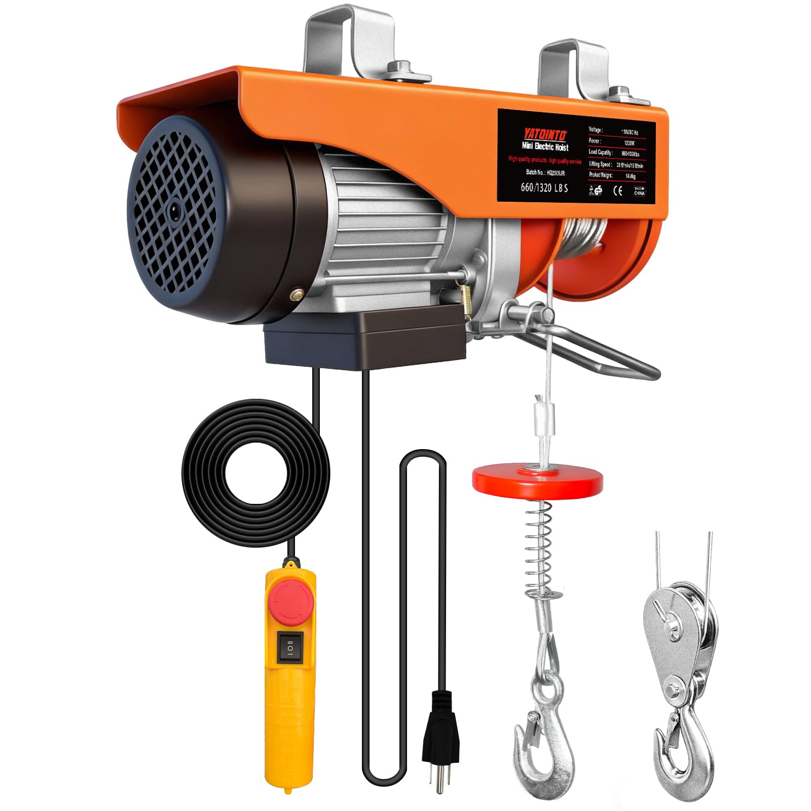 Electric Hoist, 1320 Lbs Electric Hoist Winch 110v with Remote Control, Single/Double Slings 39.4ft Lifting Height with 11.5 Ft Power Cord for Garage,