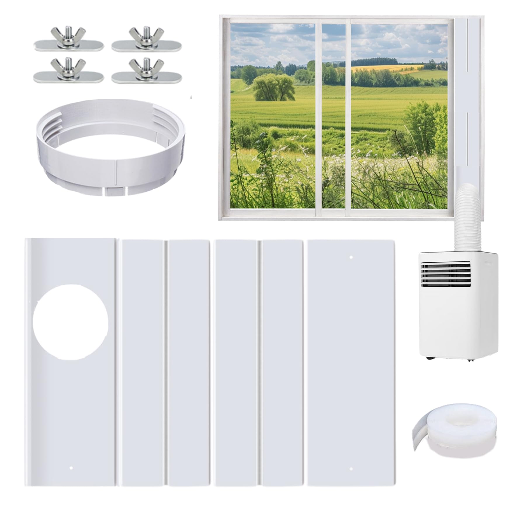 Monetais 1 Set 4Pcs/Set Portable Ac Window Vent Kit 4-In-1 Adjustable Ac Window Seal Kit For 5.9" & 5.1" Dia. Exhaust Hose, Plastic Air Conditioner Seal