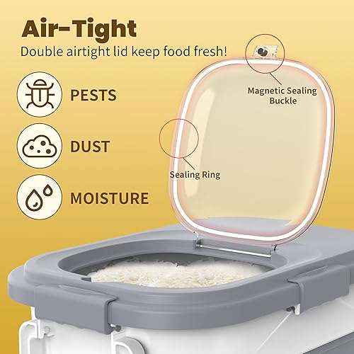 Miniatura 3 de HOYTAMDA - Recipiente de arroz de 20 a 30 libras, contenedores herméticos plegables para almacenamiento de alimentos con ruedas, asa, contenedor de
