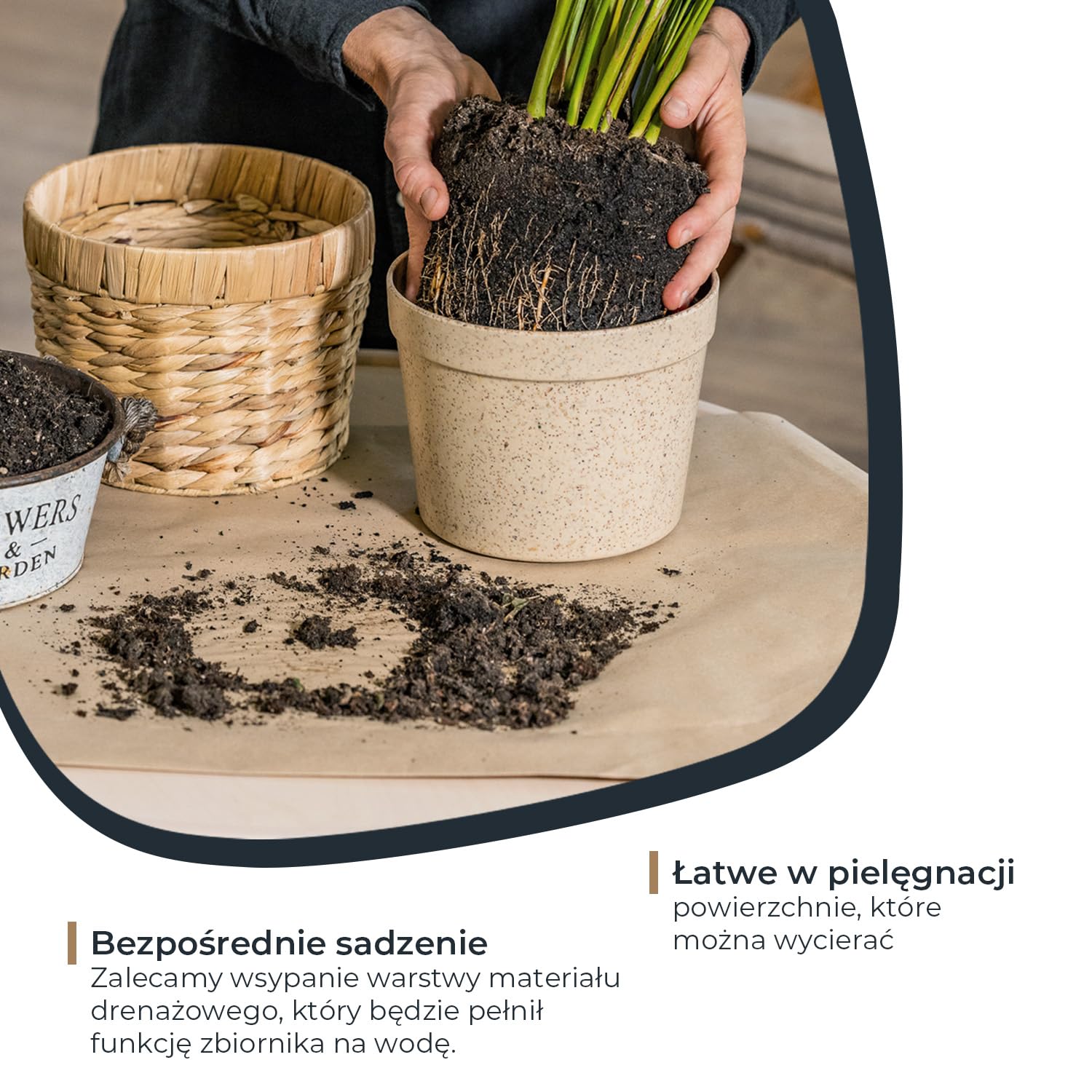 HMF Innowacyjna doniczka pleciona z hiacyntu wodnego, z wkładem z materiałów przyjaznych dla środowiska, okrągła | 19 cm średnicy