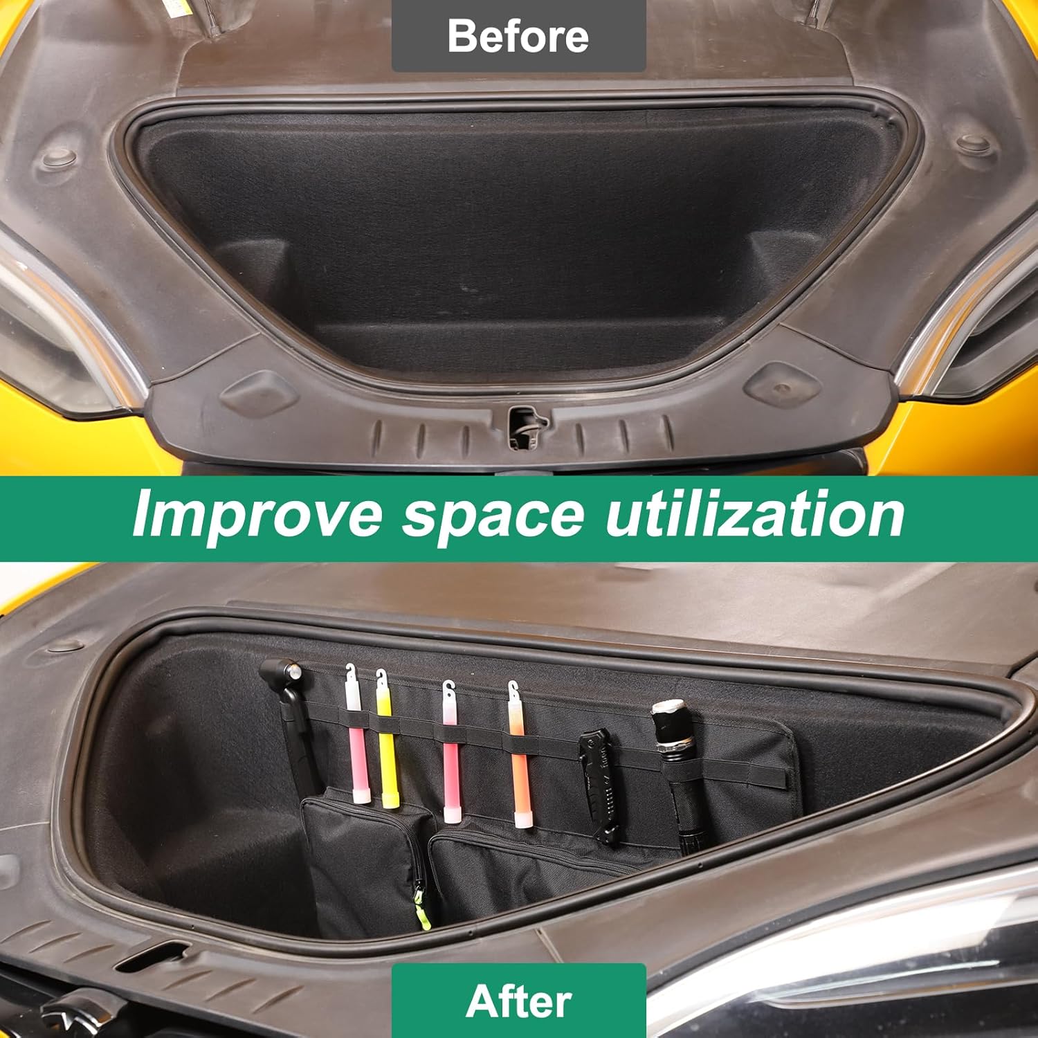 Frunk Organizer with Lid, Car Frunk Organizer Compatible with Tesla Model S 2014-2026 Accessories, Frunk Storage Bag Collapsible, Front Trunk Organizer Storage Cargo Hanging Bag Portable Waterproof