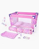 BABESIDE Foldable Baby Doll Crib Playset with Mermaid Bedding & Accessories for 18 Inch Dolls - Ocean Pretend Play Gift for Girls